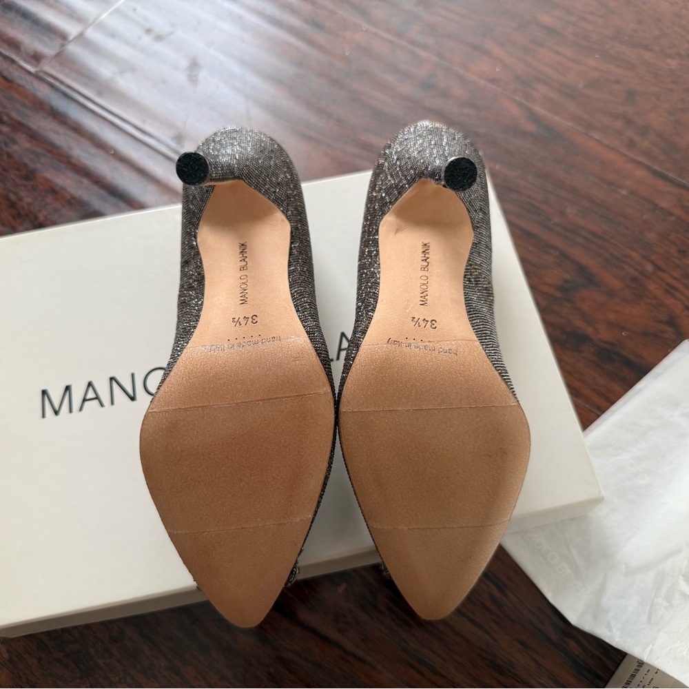 NWT Manolo Blahnik  Dark Gold Glitter Jewel Buckle Pumps 115mm (EU34.5) - Picture 8 of 10